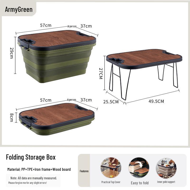 Outdoor Folding Picnic Basket with Wooden Lid - Multifunctional Storage Box for Camping or Car Use