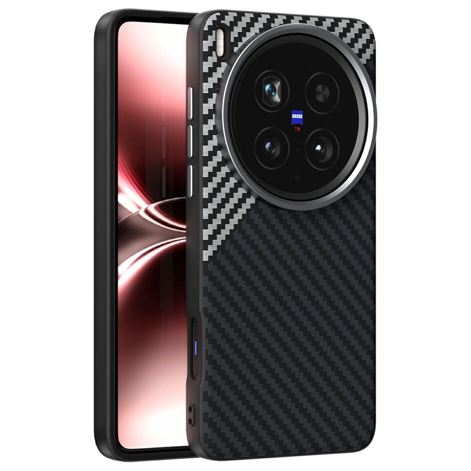 

ABEEL For vivo X200 Ultra 5G Case Compatible with MagSafe Carbon Fiber Texture Back Cover Black/Silver