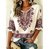 Women's White & Red Paisley Print Tie Neck Blouse, Casual Loose Tops for Spring Summer Daily Wear & Vacation Occasions