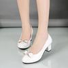 Fashion Single Shoes Autumn New Round Toe Shallow Mouth Metal Buckle Bow Slip-on Non-Slip High Heels