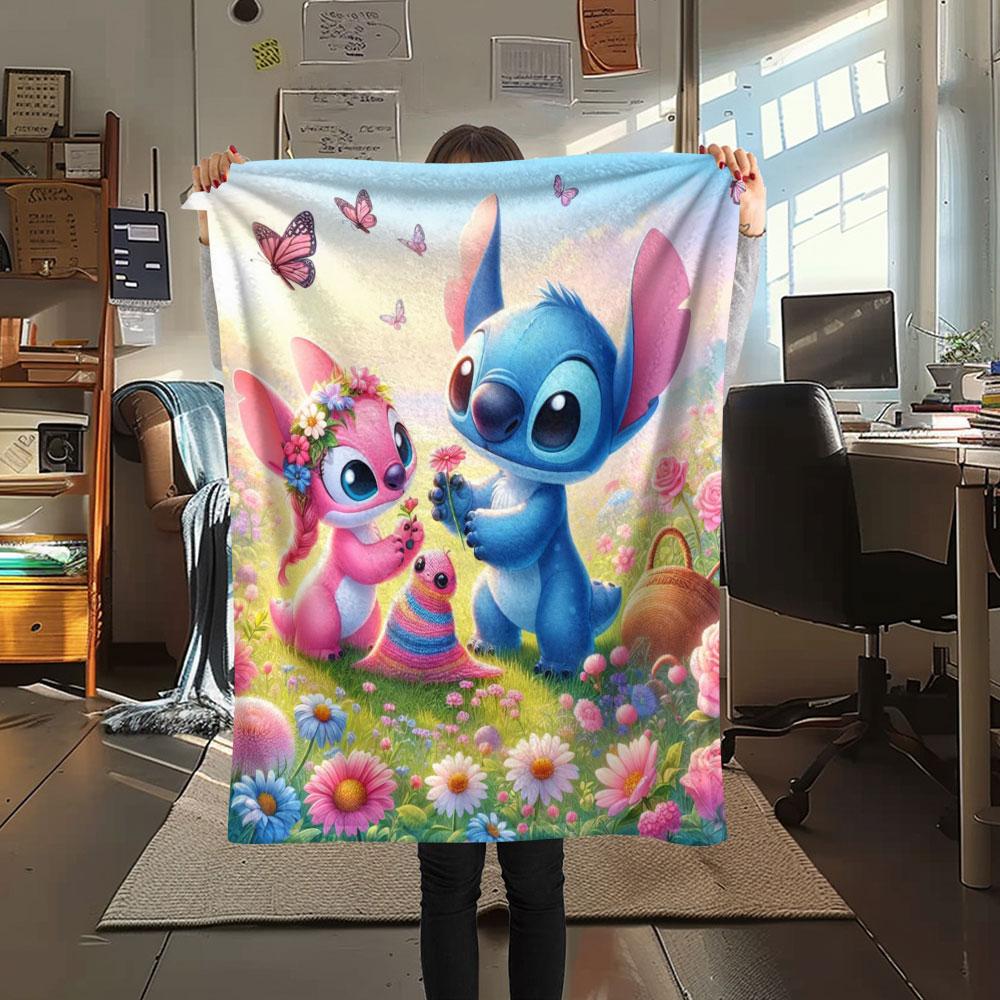 Stitch Cartoon printing Flannel Blanket Bedroom Sofa Camping Warm blanket Gifts for family and friends-MJ016