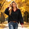 Women's Two-Piece Top with Lapel Collar and Colorblock Patchwork Design for Casual Wear