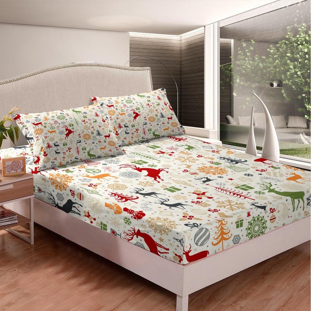 Christmas Element Pattern Mattress Four-Piece Bedding Set Bedroom Dormitory Bedding Decoration