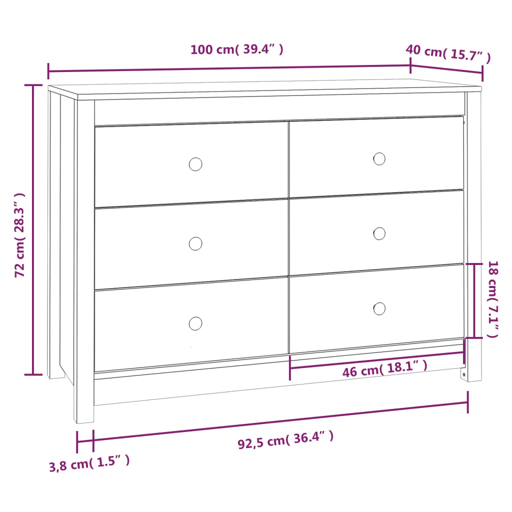 Side Table Cabinet Honey Brown 100 x 40 x 72 cm Solid Pine Wood