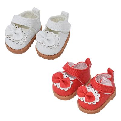 Niannyyhouse 10cm Plüschtier mit Lederschuhen, 18 BJD Baumwollpuppe, Schleifen-Schuhe, Ca.. 3,6 cm Länge, Verkleidungs-Puppenzubehör (weiß + rot)