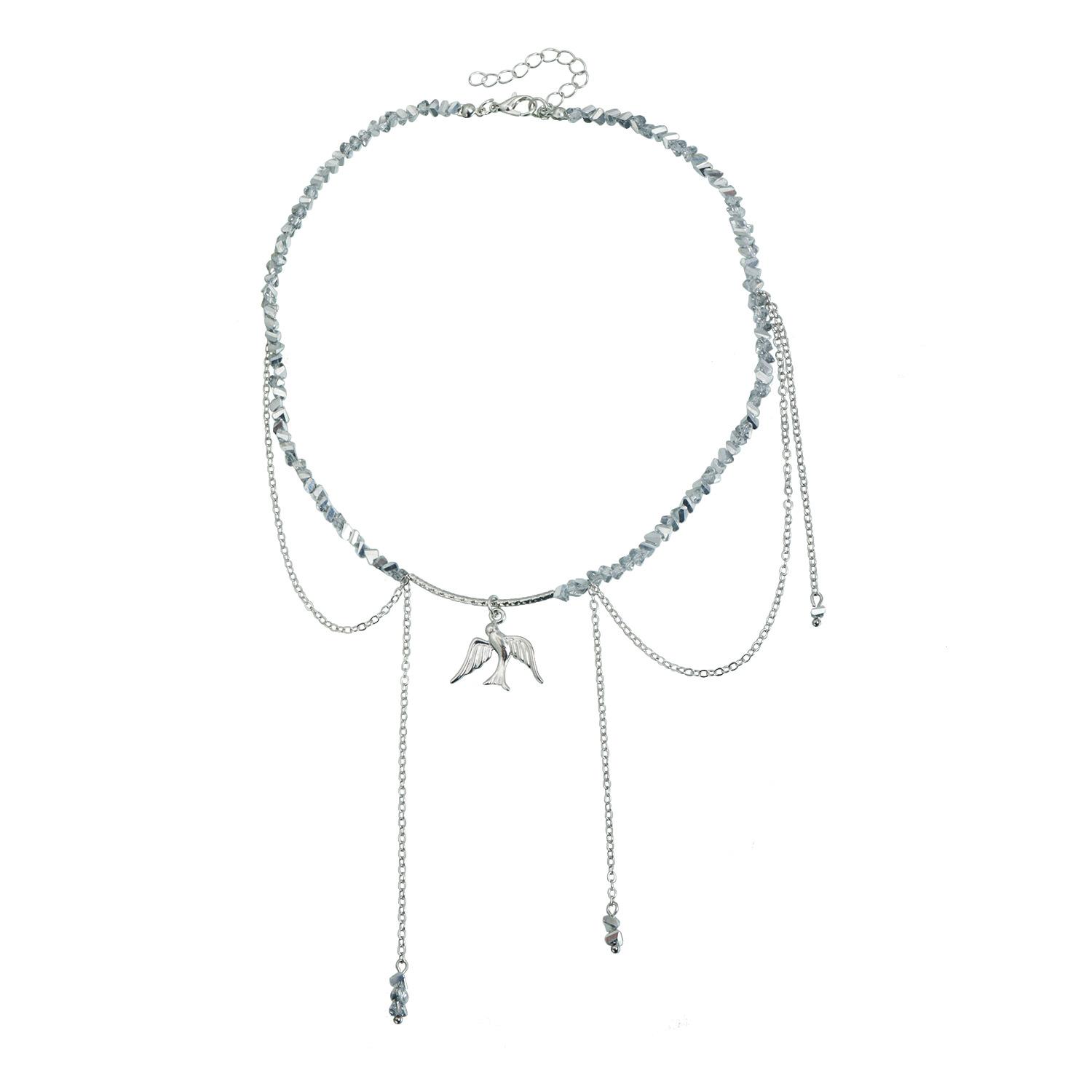 

European and American jewelry faceted triangular crystal bird fringed necklace ins fashionable sexy style versatile collarbone chain