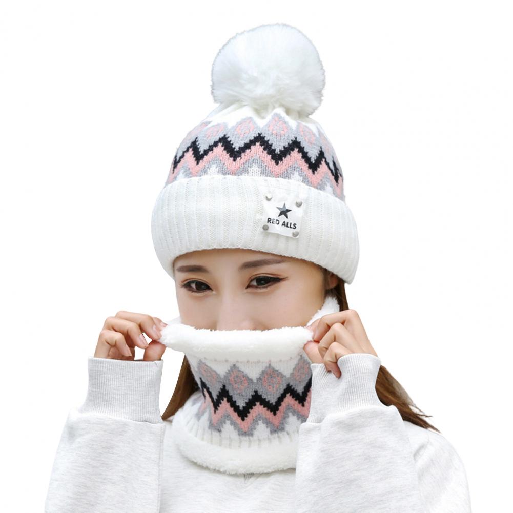 

2 шт./компл. женская шапка, теплая трикотажная шапка со звездами, защита ушей и шеи, утолщенная зимняя шапка, шарф, комплект для верховой езды