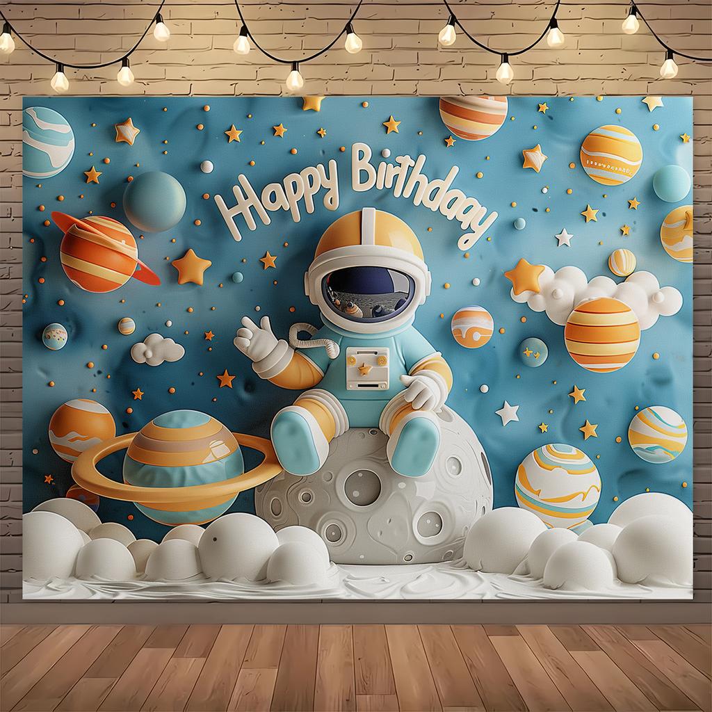One "Happy Birthday Astronaut" space-themed party banner background cloth party banner children's birthday party decoration
