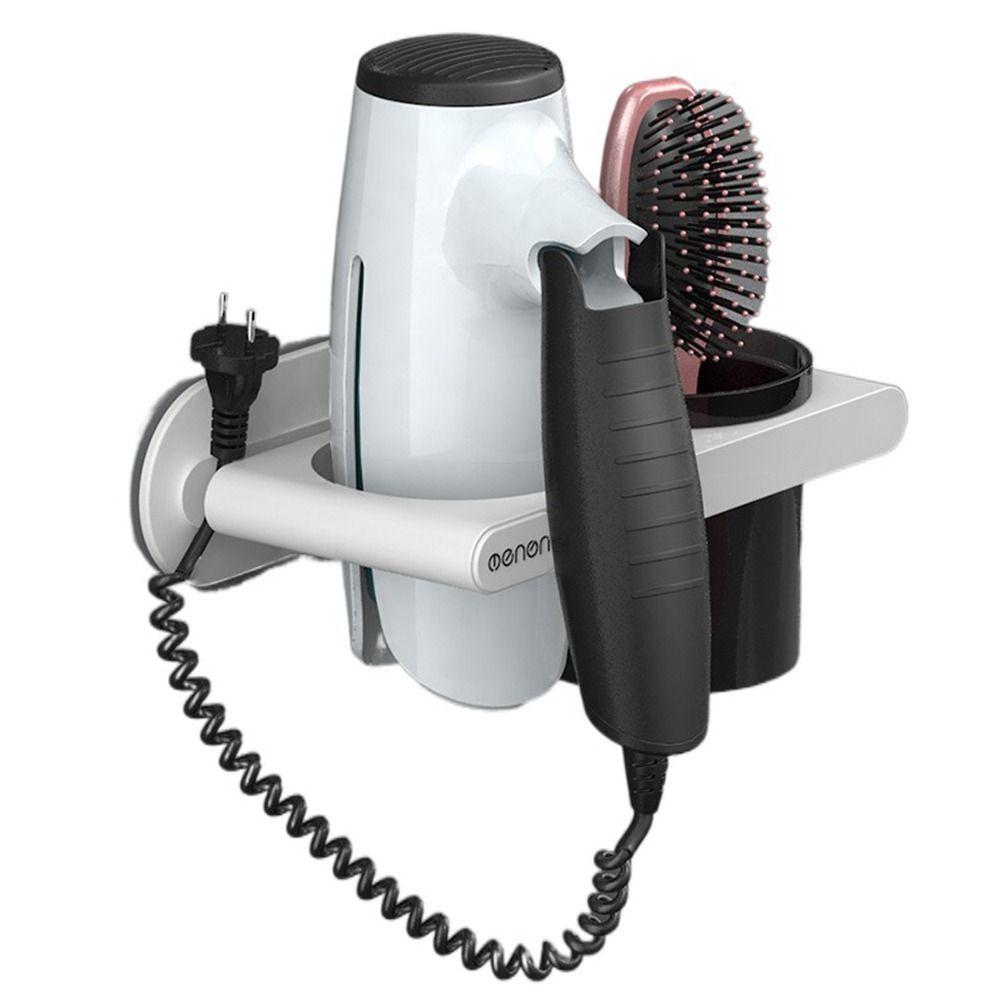 

Wall Mounted Hair Dryer Holder Punch-Free Hairdryer Shelf Organizer Blow Dryer Rack Home Pink-Style 1