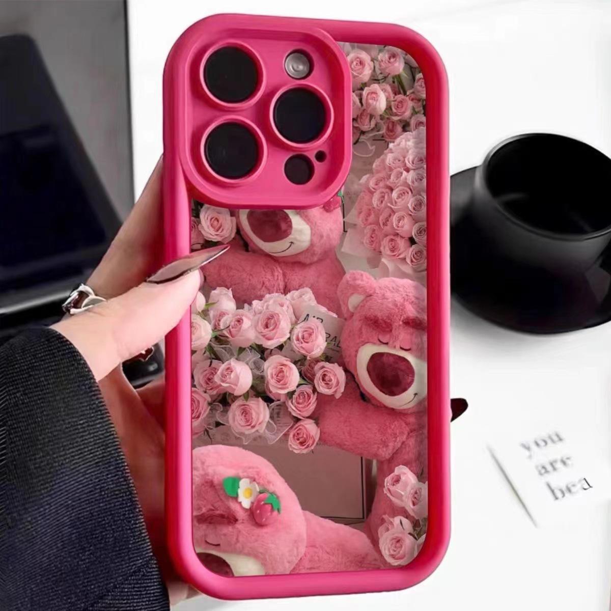 

Romantic Pink Rose Bear Full Coverage iPhone 11, 12, 13 Pro Max, 14 Plus, 15 Case iPhone 12 Pro