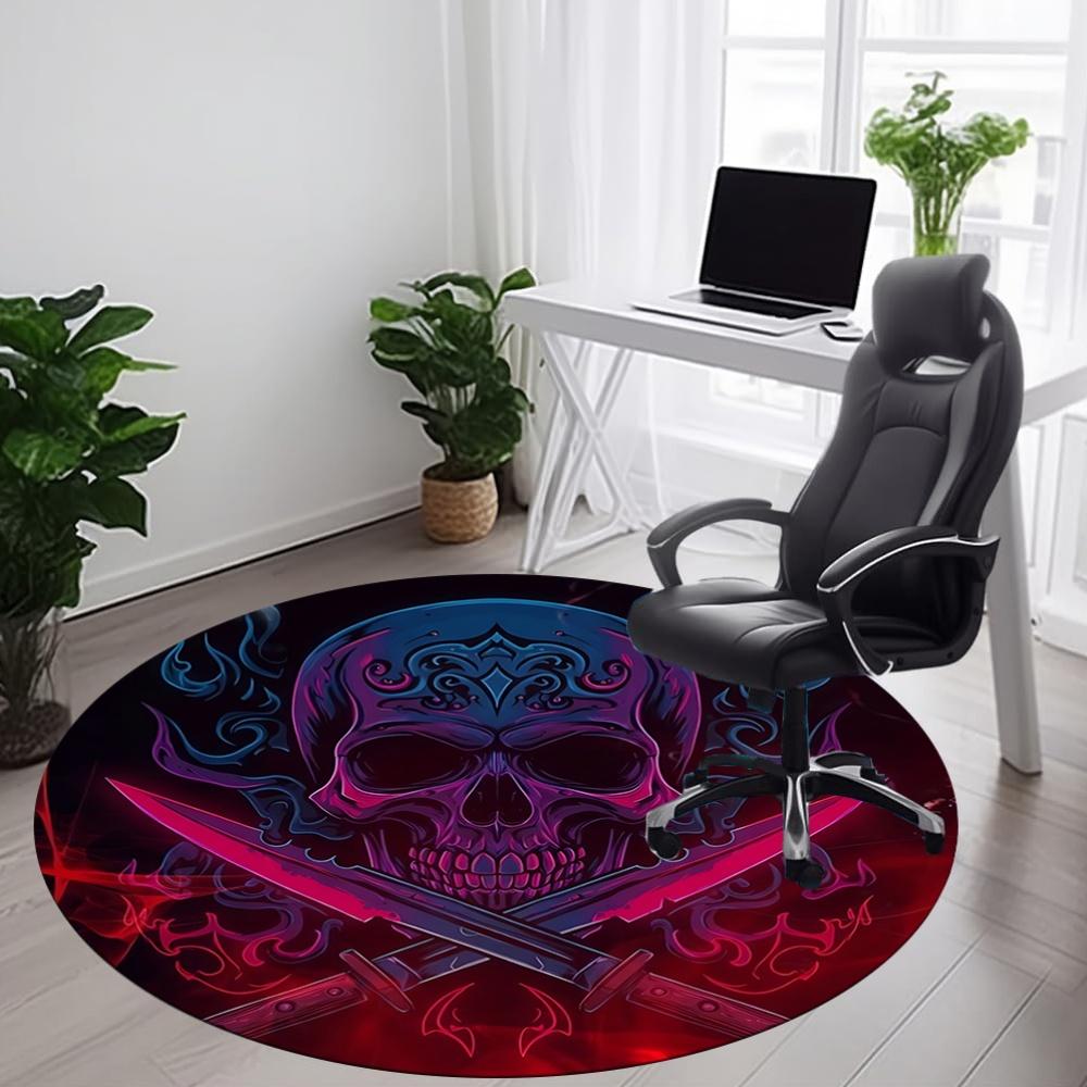 1pc Skull Swords Office Round Area Rug, Under Office Chairs Bedroom Living Room Home Decor, Room Deco, Available in Various Sizes