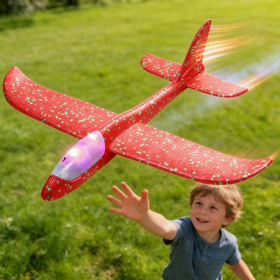 Large Foam Glider with LED Lights EPP Hand Throw Airplane Toy for Kids Outdoor Flying Toy for Boys Girls Crash-Resistant Outdoor Play Gift for