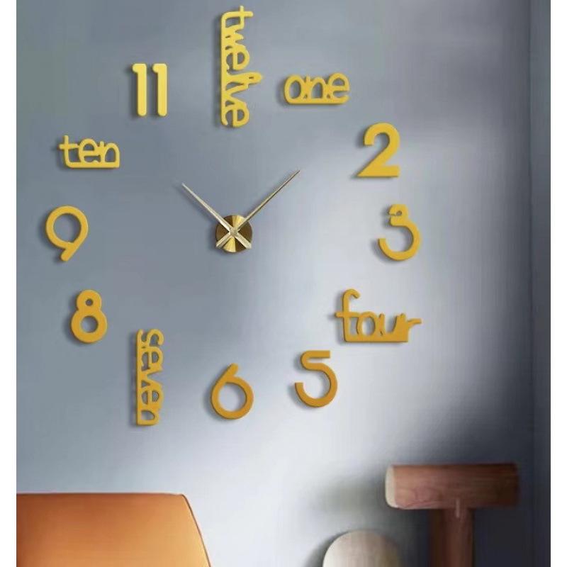 European Style 3D Acrylic Wall Clock Sticker - Simple, Fashionable DIY Decor for Living Room