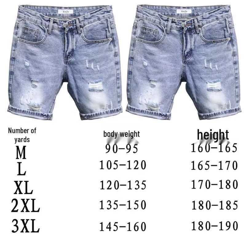Men's Korean Style Slim Summer Denim Shorts with Distressed Details