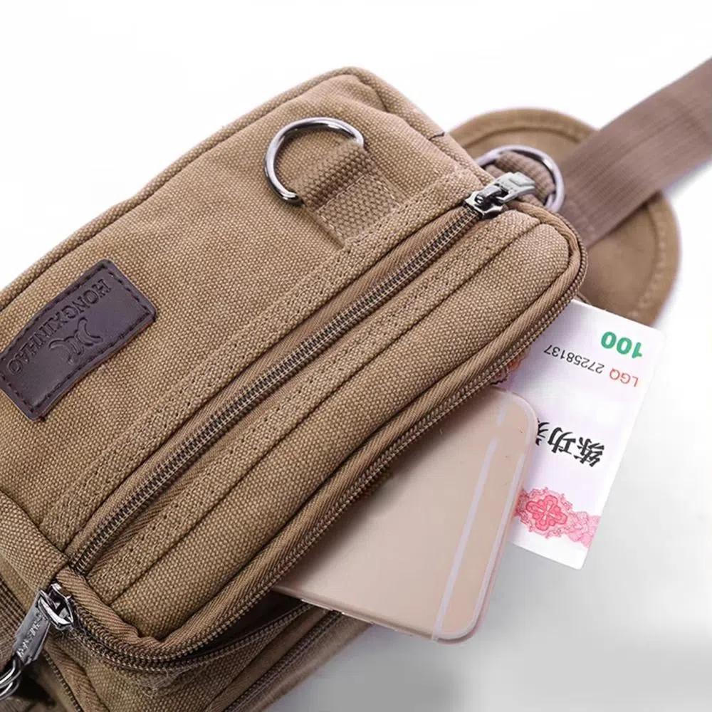 Large Capacity Multilayer Waist Packs 4-layers Fanny Pack Simple Canvas Chest Bag  Cashier