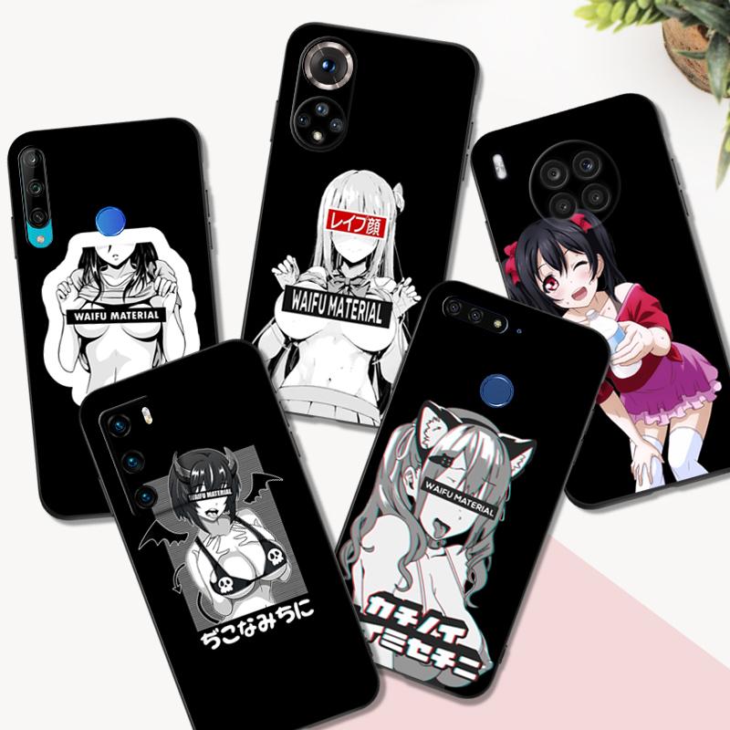 

Черный чехол из ТПУ для Huawei Y9S Y6S Y8S Y5P Y7P Y8P y7 Y5 lite Prime 2018 Y6 2019 чехол Waifu Girl Anime