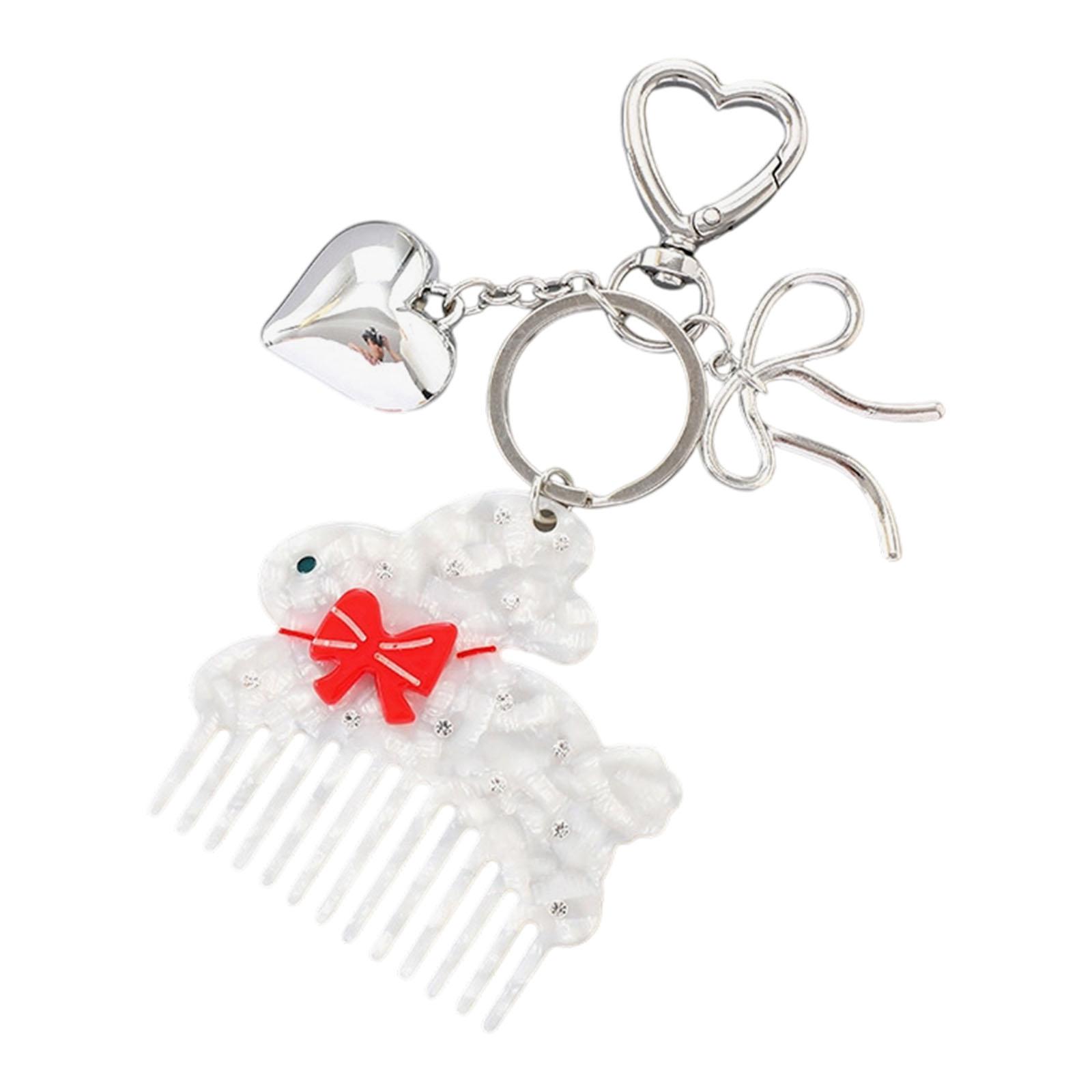 

Adorable Rabbit Cat Keychain Hair Comb Design Alloy Heart Bowknot Charm For Handbags Wallets Accessories