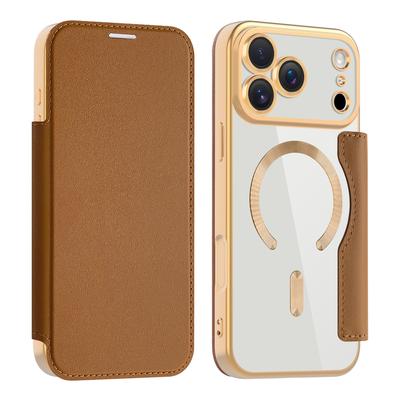 Luxury Transparent Flip Leather Wallet Magnetic Phone Case For iPhone 17 Pro 15 14 13 12 11 16 Pro Max Slot Card Bag For Magsafe 17Air Cover