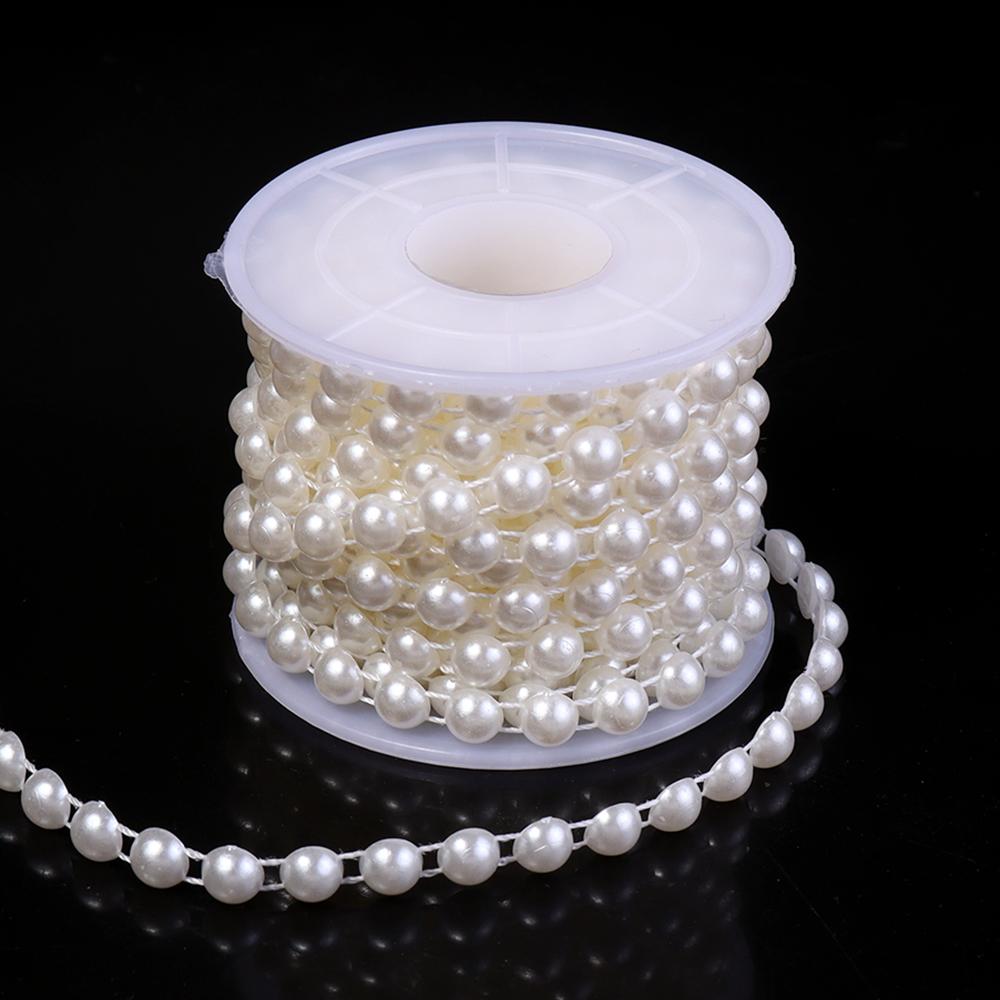 5yards/roll ABS Imitation Pearl Half Round Pearls Chain 4-10mm Cotton Thread Beads Chain For Wedding Party Christmas Decoration