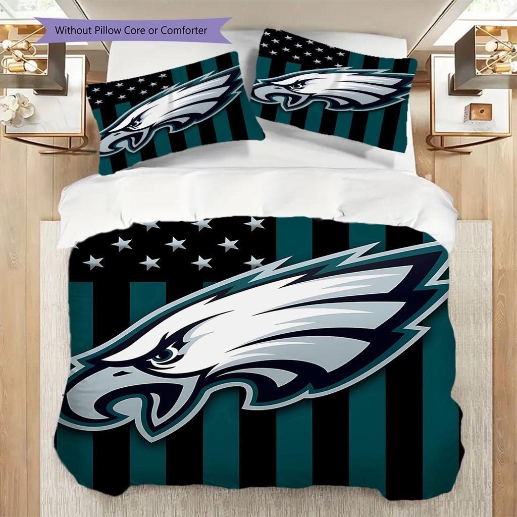 Philadelphia Eagles Pattern Bedding Quilt Set Quilt Cover Pillowcase Home Decoration Birthday Gift (1 * duvet cover + 2 * pillowcase, without core)