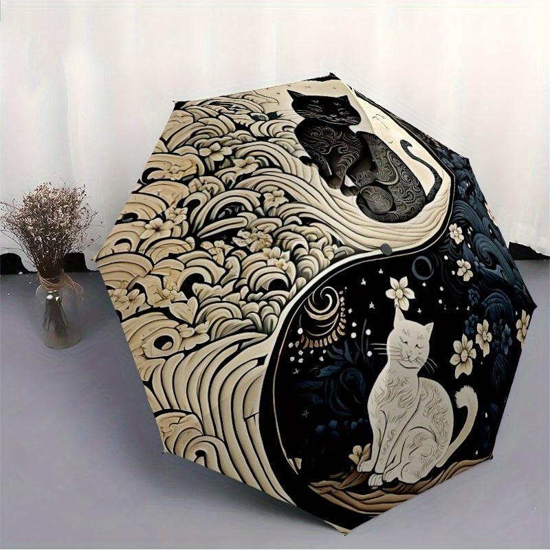 1pc Cats YinYang Automatic Open/Close Umbrella with One Touch Button, Compact Folding Canopy, Sturdy 8 Rib Windproof Design   Lightweight  07