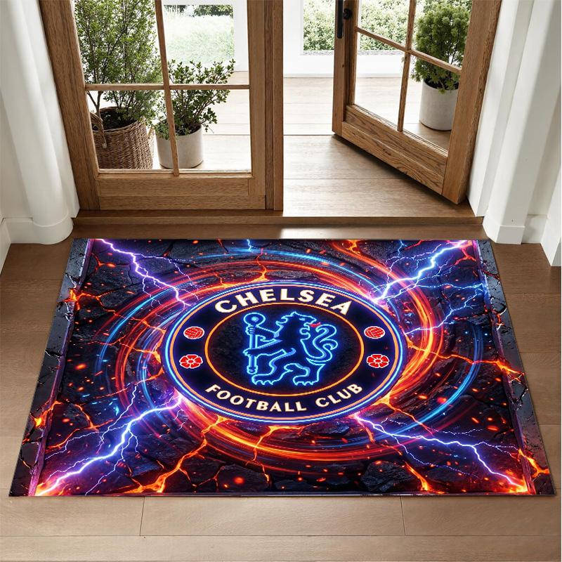 Chelsea FC Design Crystal Velvet Rug Soft Decorative Mat for Bedroom Entrance