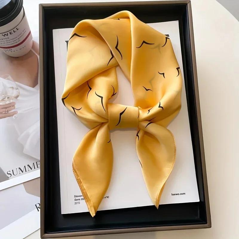 Tree Oil Painting Print Neckerchief Classic Imitation Silk Square Scarf Breathable Bandana Head Wrap Hair Accessories