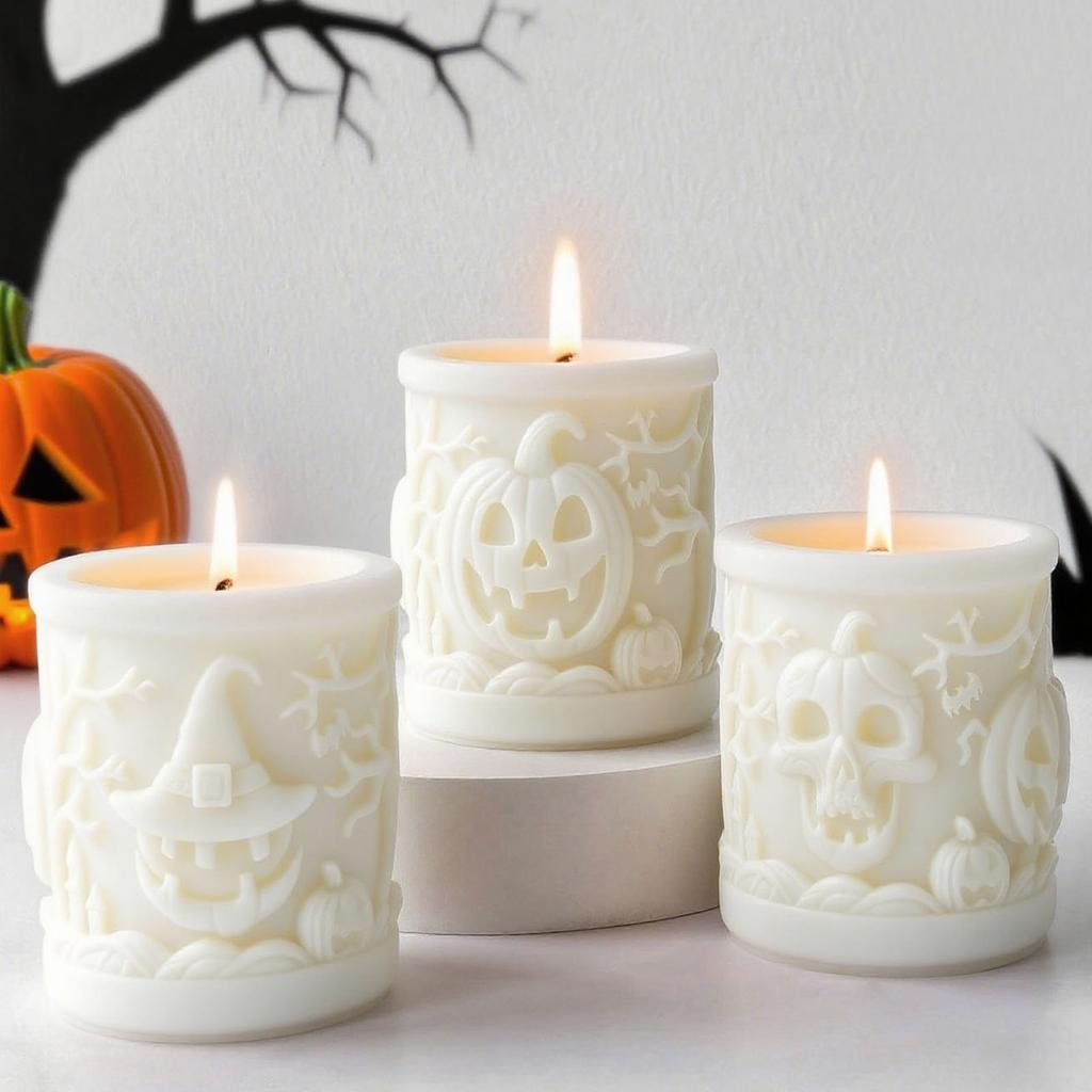 Halloween Candle Silicone Mold For Making Candle Soap Holiday Decoration Heat Resistant Cylinder Shape Silicone Mould