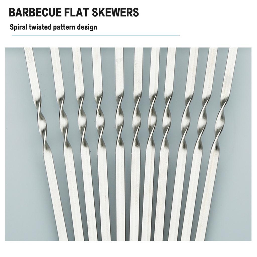 10pcs Reusable Stainless Steel BBQ Skewers Portable Grill Kabob Skewers Suitable for Family Party Shish Kabob