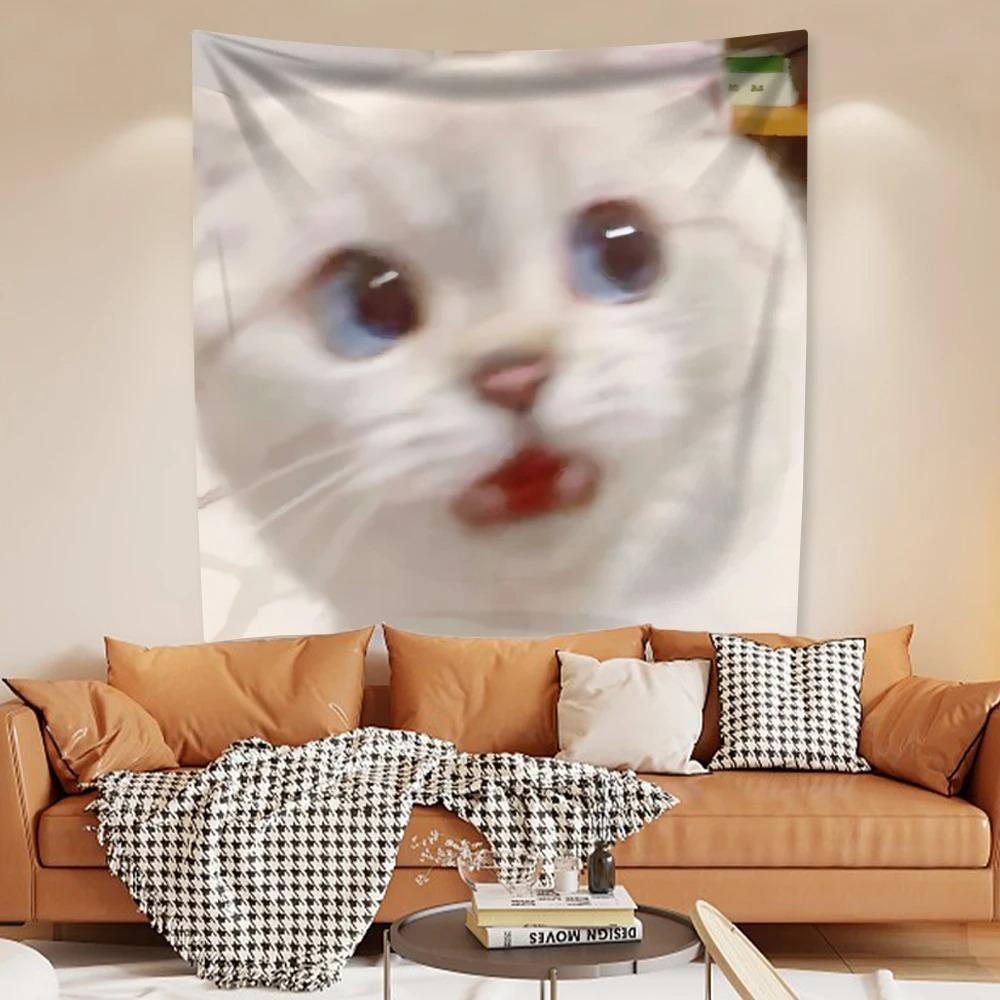 Cute Funny Cat Tapestry Wall Hanging Kawaii Kitten Print Polyester Fabric Backdrop For Bedroom Living Room Dorm Home Decor Multi