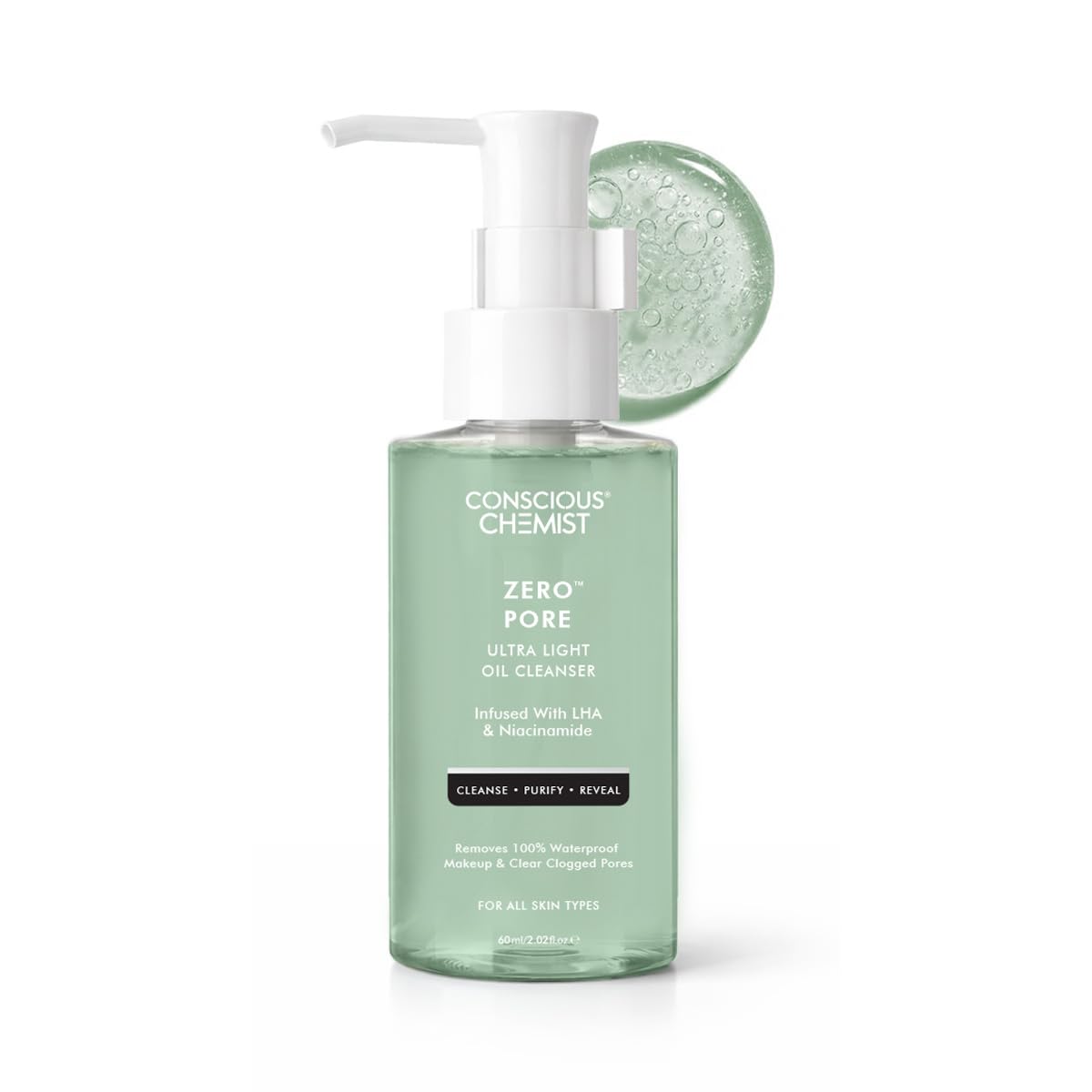 Conscious Chemist® Zero Pore Ultra Light Oil Cleanser | 60ml | Pore Cleansing & Oil Control Face Cleanser with LHA, Niacinamide & Panthenol | Unclo