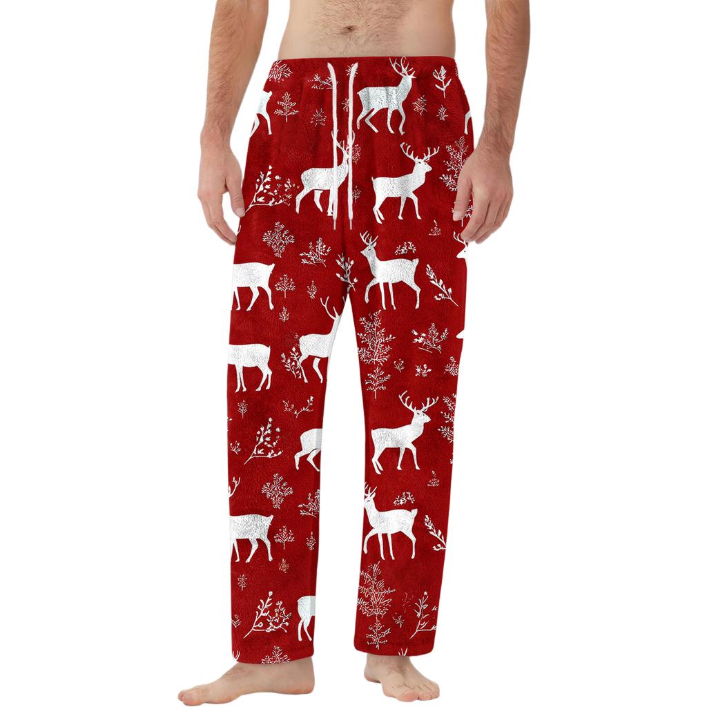 Men's Drawstring Pocket Flannel  Pants Homewear Sleep Pants