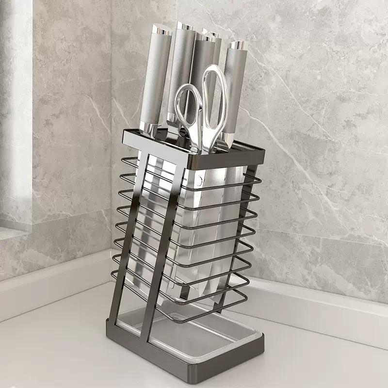 304 Steel Kitchen Knife Holder Countertop Home Use Restaurant Bar Chef Santoku Cleaver Storage Rack Knife Stand Organizer