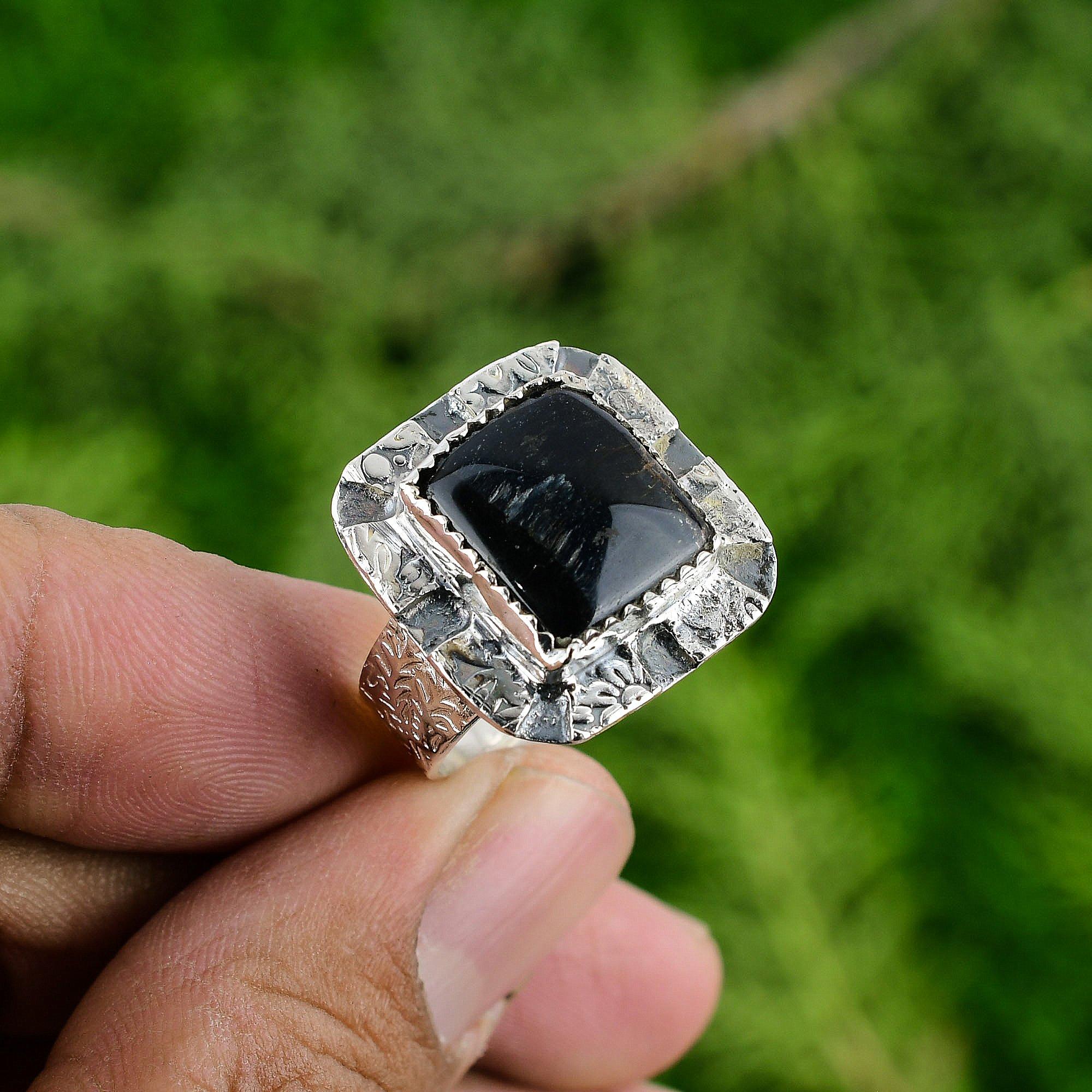 

Подарок для нее Натуральный черный тигровый глаз Кольцо-обещание с регулируемым размером Серебро 925 пробы Adjustable