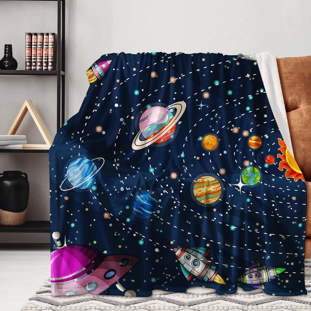 Stylish Space Throw Blanket Lightweight Flannel Throw Classic Space Soft Comfy Plush Blanket For Home Decor Perfect Sofa Office