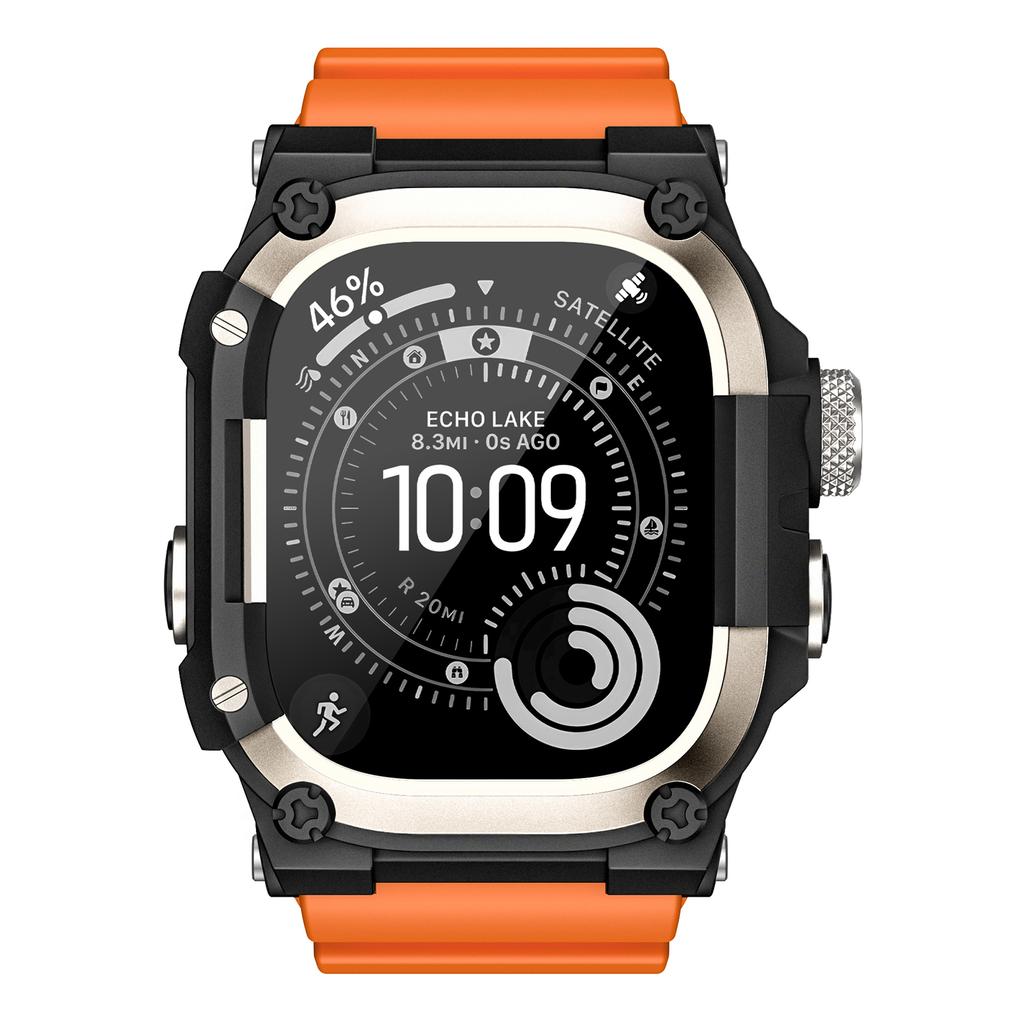 Robustes Integrationsband mit Hülle für Apple Watch Ultra 3/2/1 49mm Sport-Silikonarmband mit Metall-Stoßfängerabdeckung für iWatch Ultra