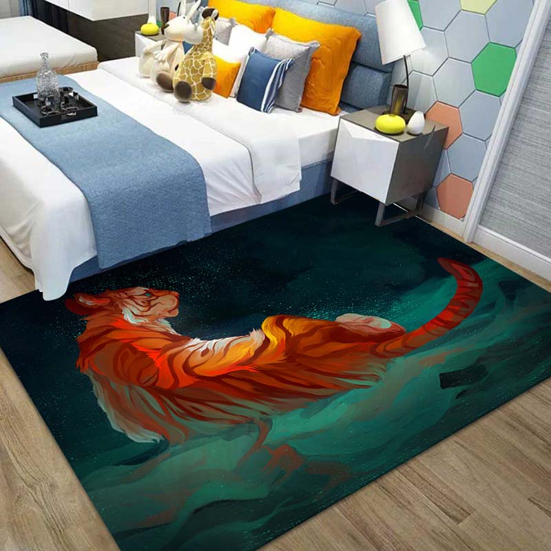Tiger Print Rug Wild Animal Fur Pattern for Living Room Home Decor Area Rug Skin Fur Luxury Soft Carpet Perfectly In Bedroom