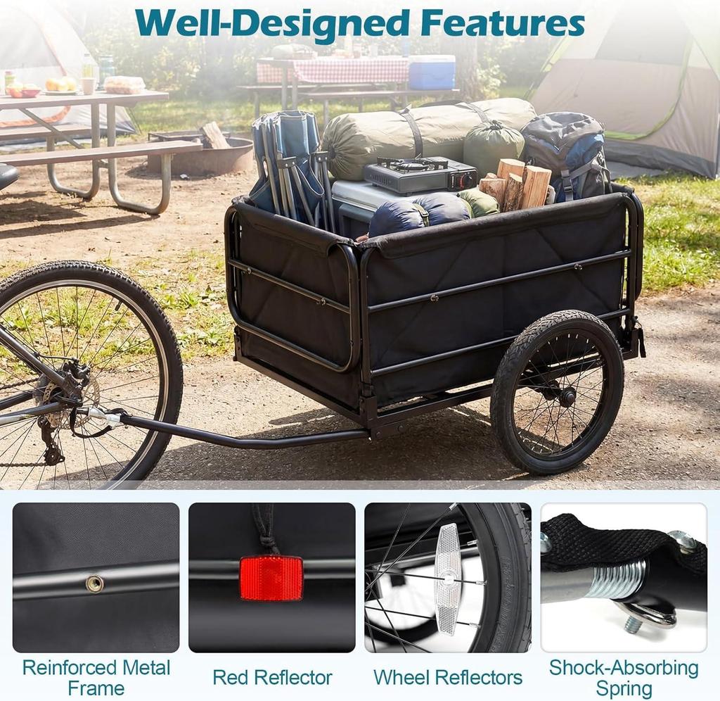 2-in-1 Fahrradanhänger & Schiebewagen, Wasserdicht, Abnehmbare Box, Reflektoren, Universelle Kupplung für Reisen & Einkaufen
