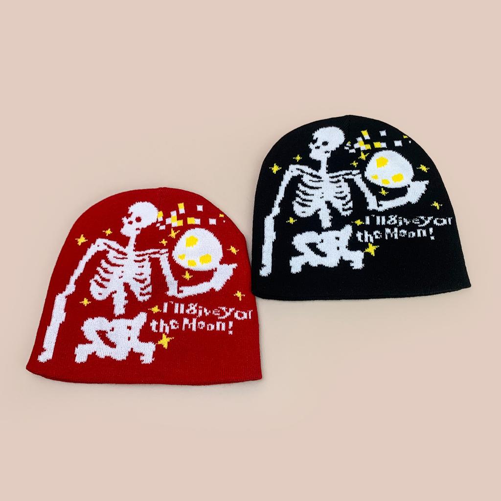 Halloween Skull Moon Jacquard Knit Hat Men And Women Warm Spoof Hip Hop Personality Cold Hat Pullover Hat