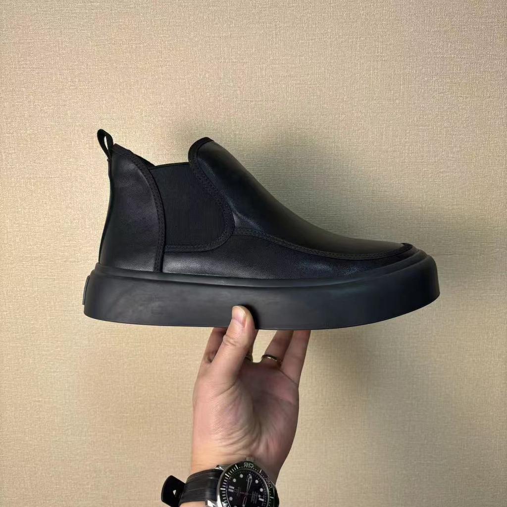 Genuine Leather Men's Boots Black Classic High-quality Thick Bottom Style Leisure and Party Office Outdoor Warm Shoes