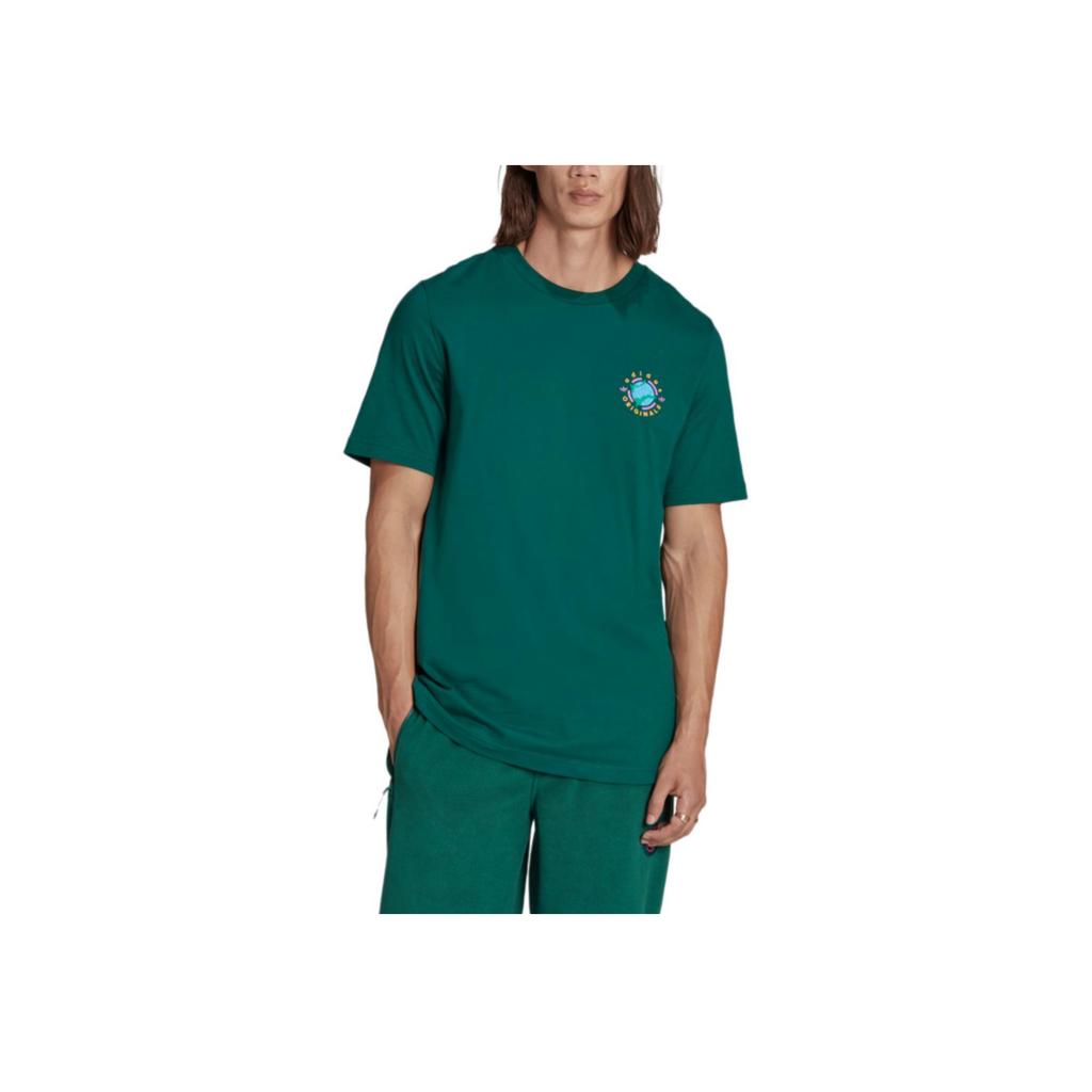 Adidas Originals Clover Logo Print Round Neck Pullover Short Sleeve T-Shirt Men Tops Green II8471