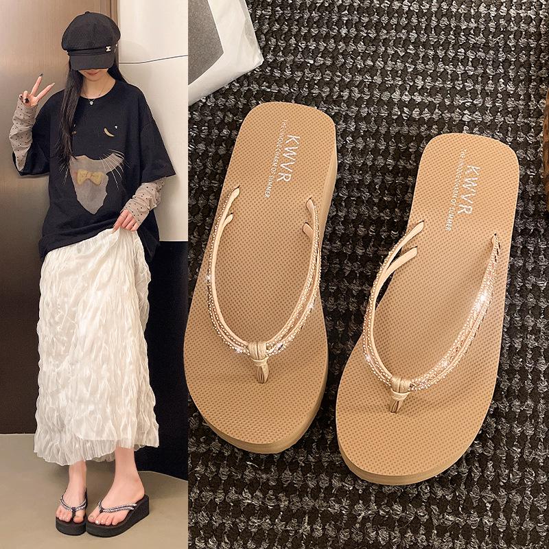 

Rhinestone Wedge Thong Sandals - Women s Summer 2026 Fashion Size 38