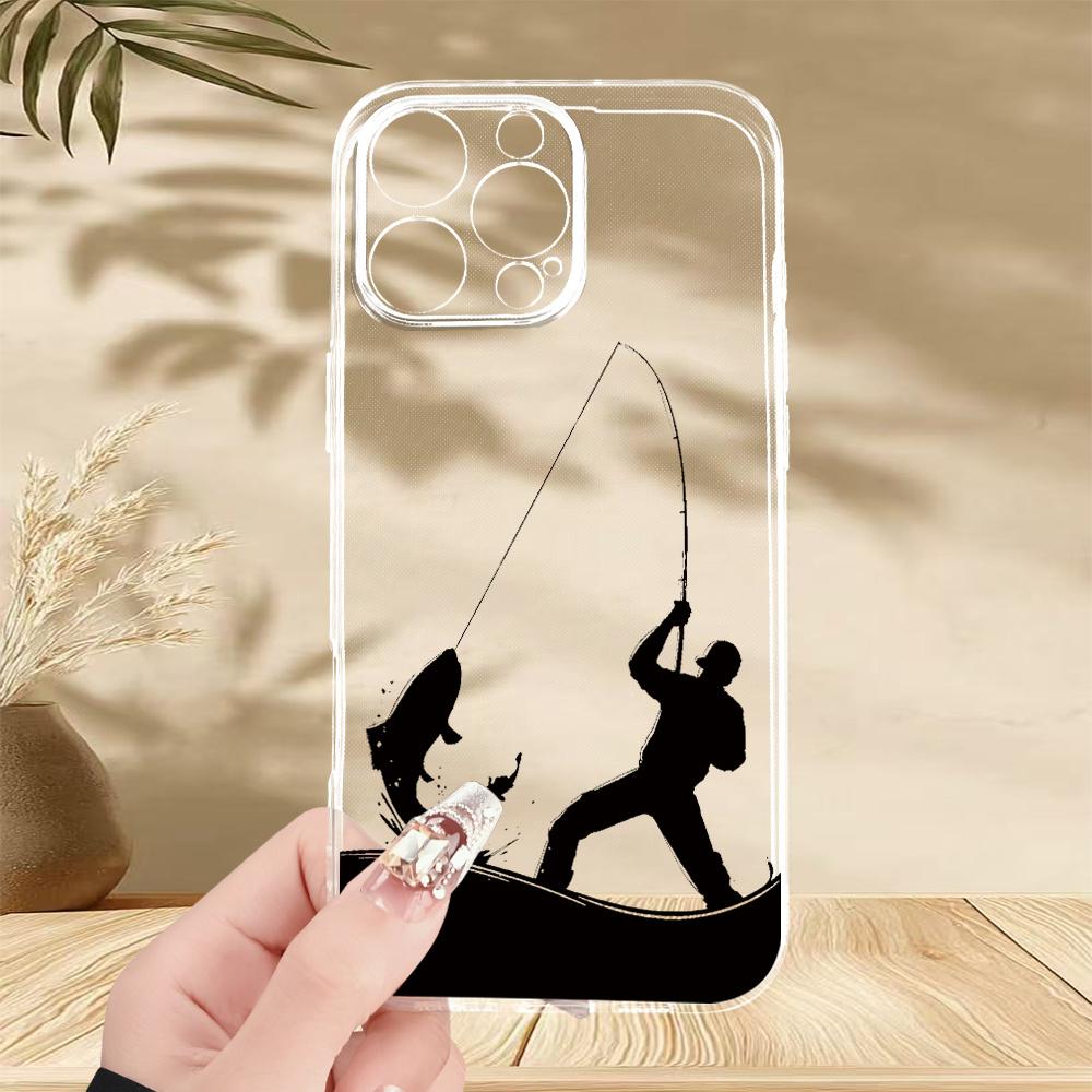 Fishing pattern phone case suitable for iPhone 17 16 15 14 13 12 11 Pro/Max/Plus anti drop and shockproof back cover