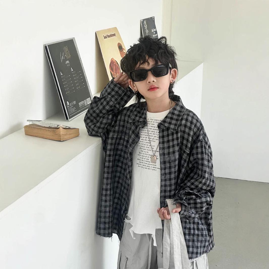 

Spring 2025 Boys Korean Style Fashionable Shirt - Trendy and Versatile for Kids 140 cm синий/серый