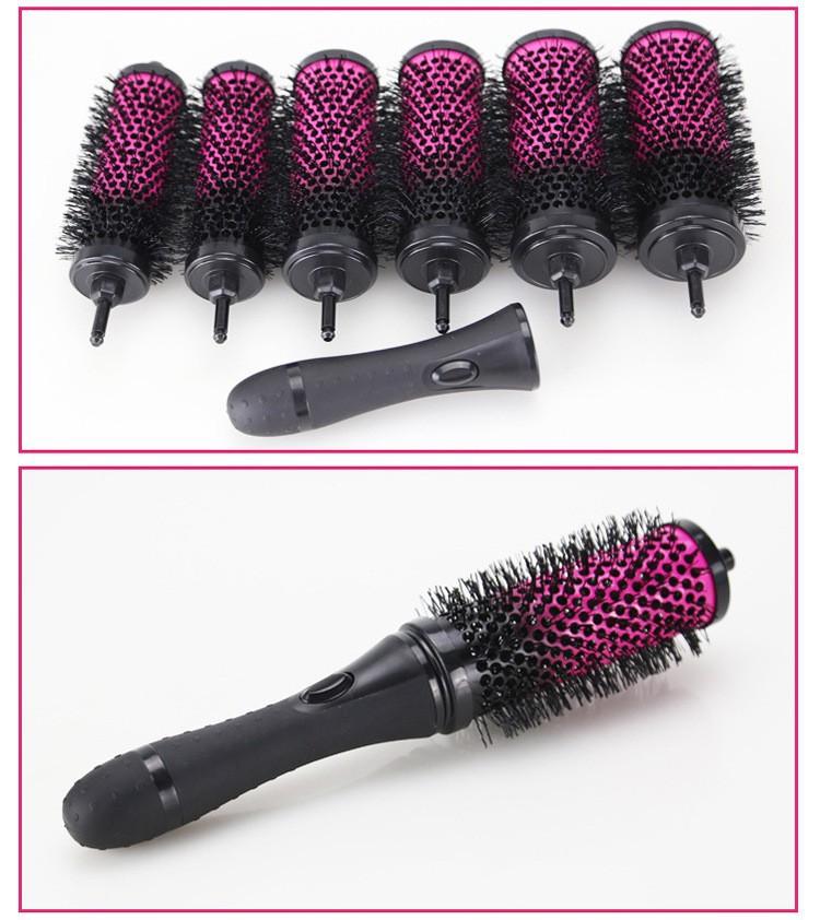 6pcs/set Rolling Hair Comb Removable Heat Conduction Rolling Brush Round Barrel Blowing Curling DIY Hairdressing Styling Tools