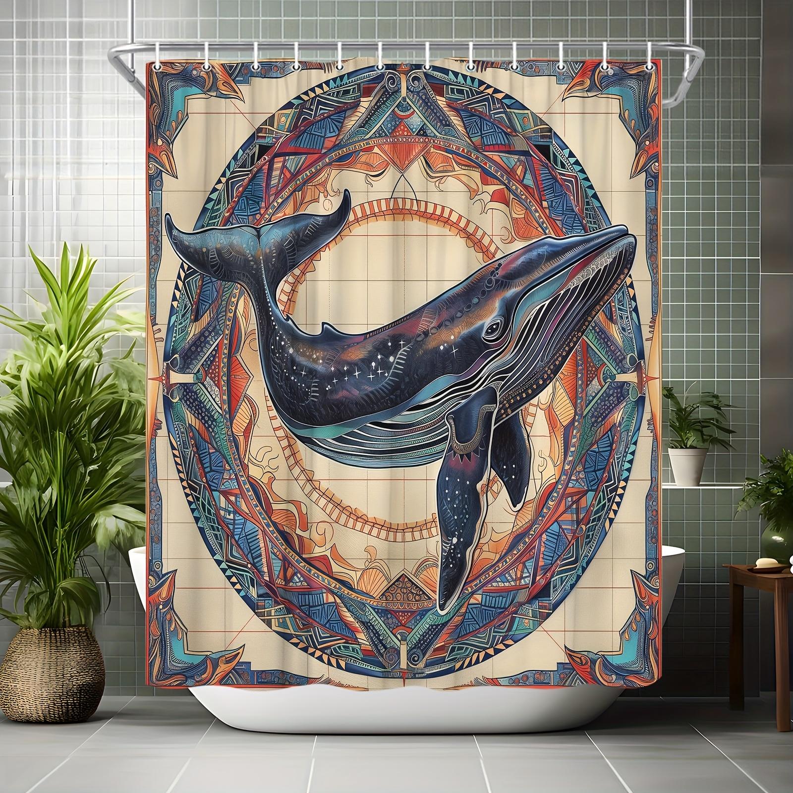 Whimsical Whale Shower Curtain - Intricate Tribal Art & Ocean Life Theme for Bathroom Decor,Adds Creativity and Cultural Charm W90XH180cm