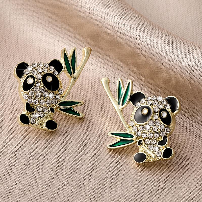 Chinese style bamboo leaf theme panda animal green leaf stud earrings bamboo round Guochao ancient style earrings