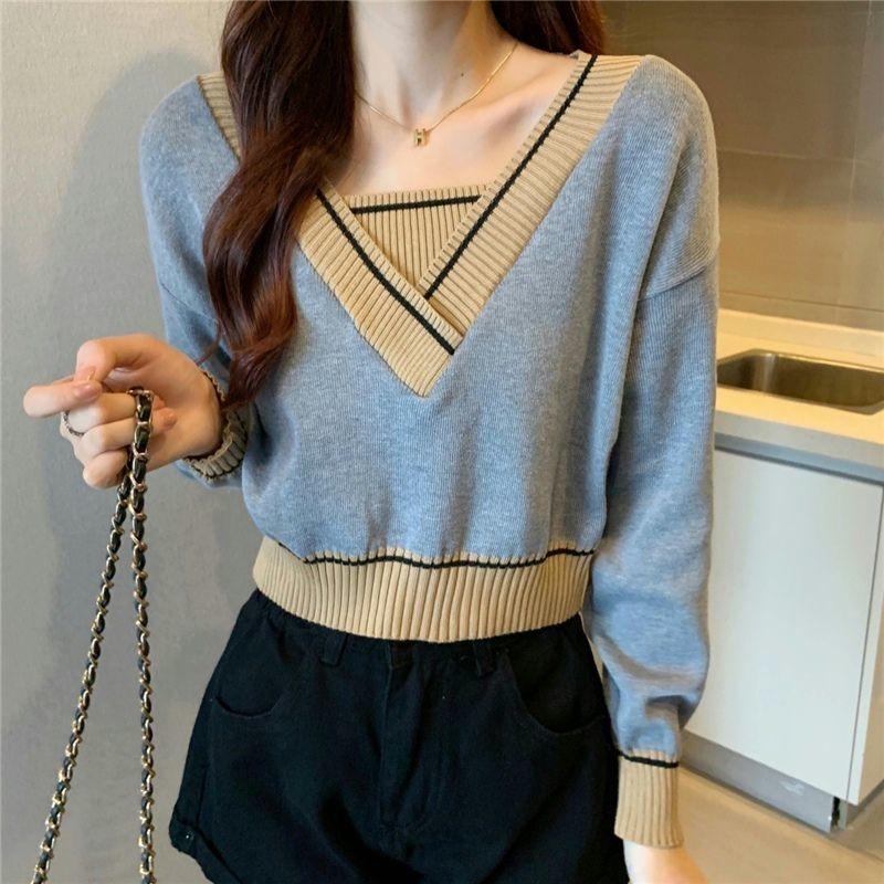 Elegant Knitted V Neck Pullover Sweater Women's Autumn and Winter Fashion Loose Outer Bottoming Shirt 2025 New Casual Simple Short Tops Clothing