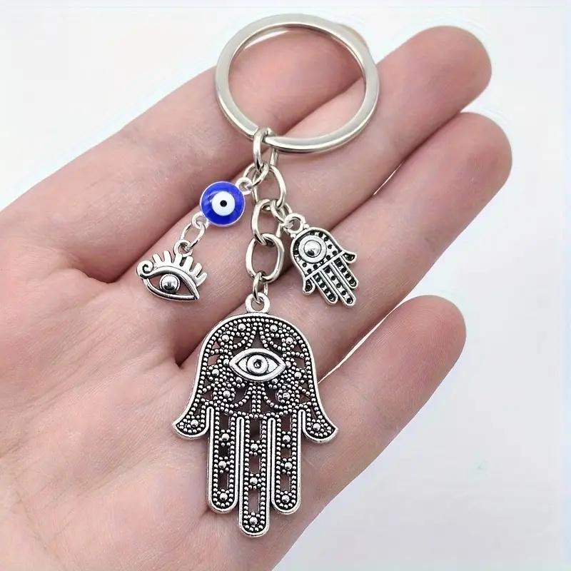 1pz Portachiavi Hamsa Vintage, Design con Perla Blu dell'Occhio di Fatima - Regalo Ideale per San Valentino, Capodanno, Natale