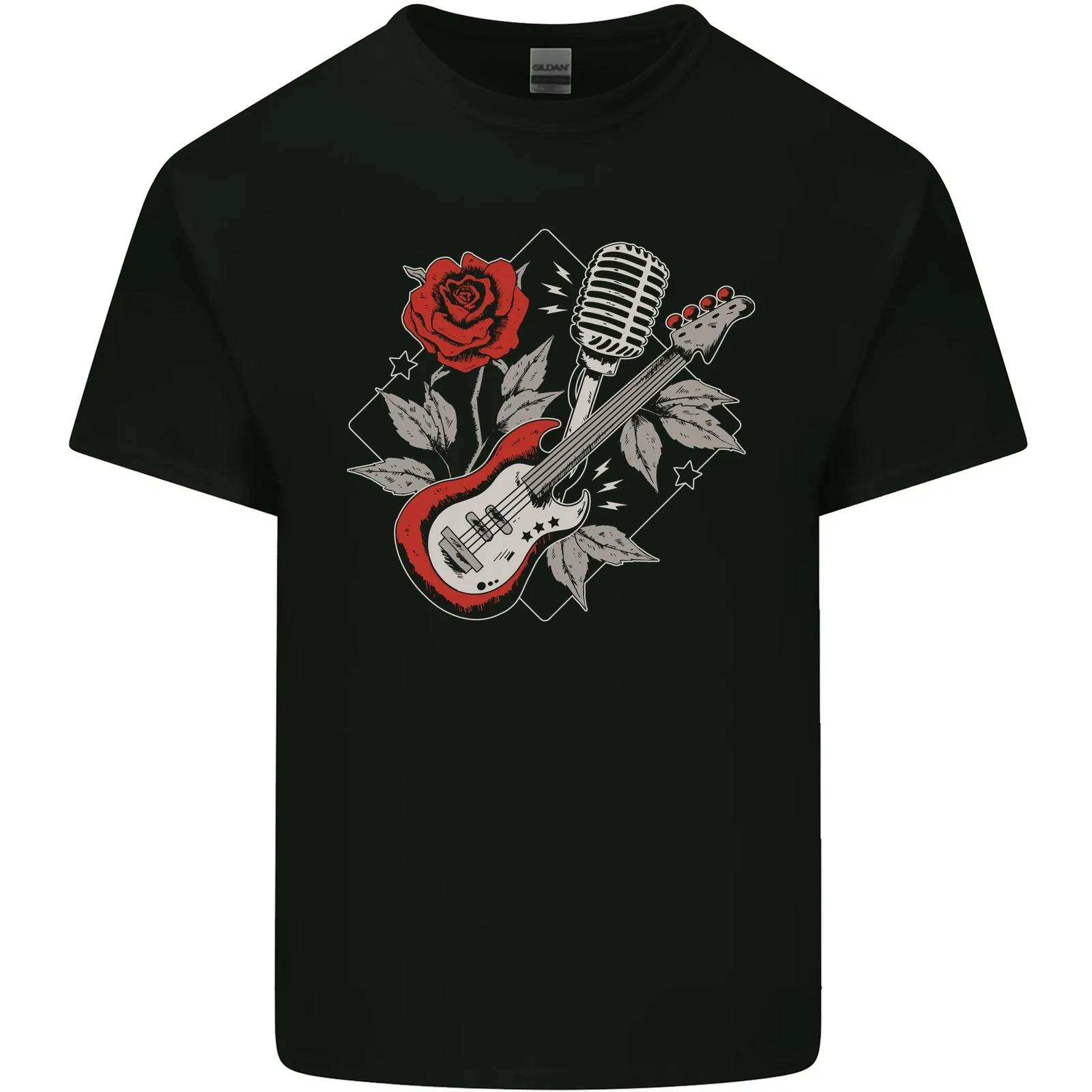 Rockabilly Guitar & Microphone Rock & Roll Kids T-Shirt Childrens 4XL